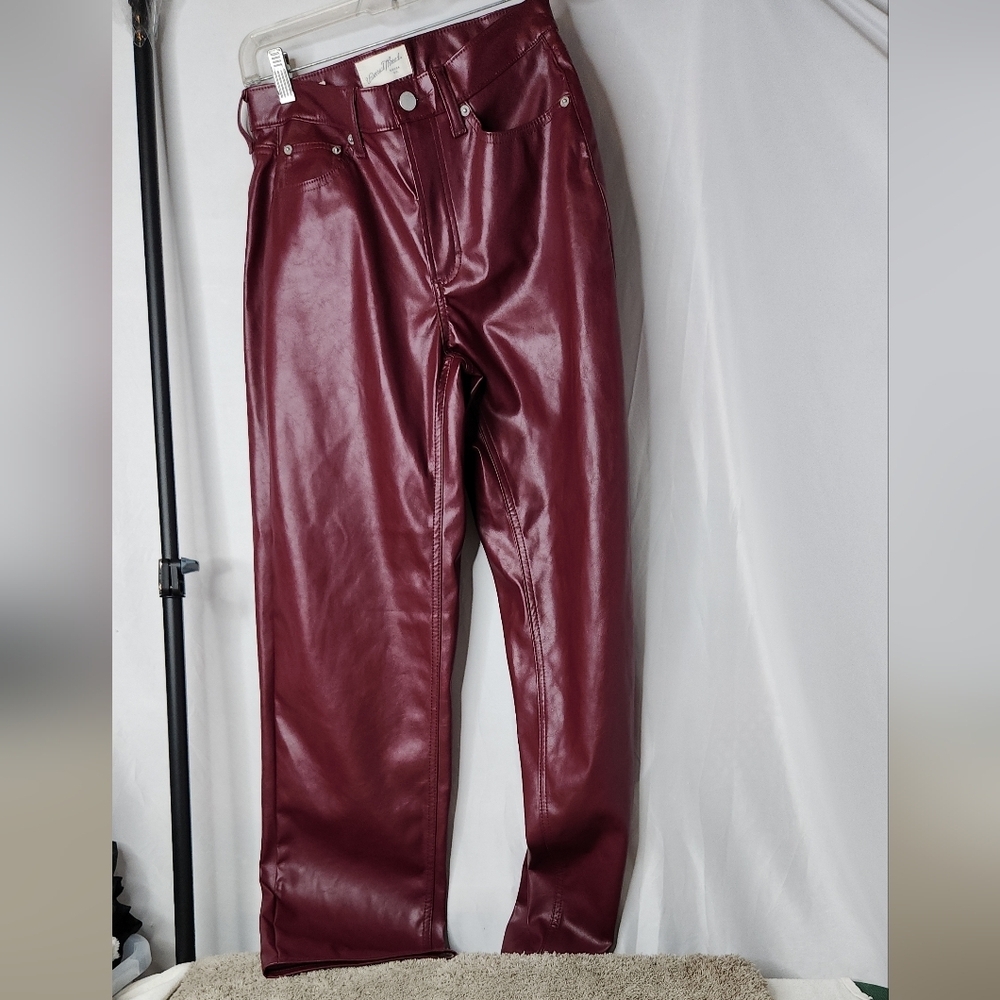 Women's Mid-Rise Faux Leather Baggy Jeans - Universal Thread Red 2 - Picture 4 of 14